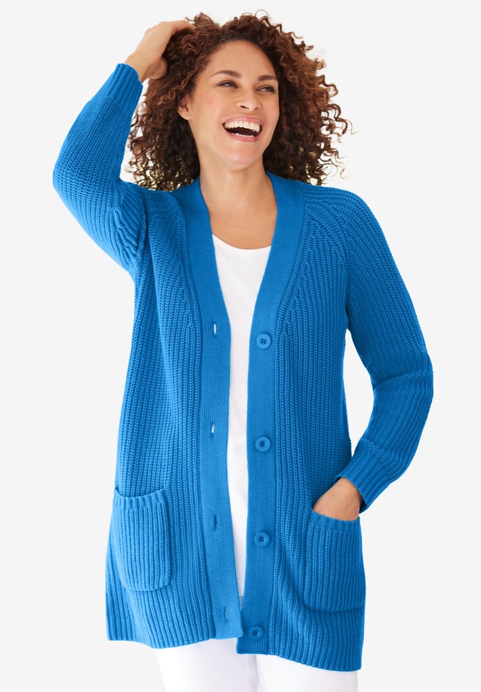 Woman Within Women's Plus Size Button-Front Shaker Cardigan