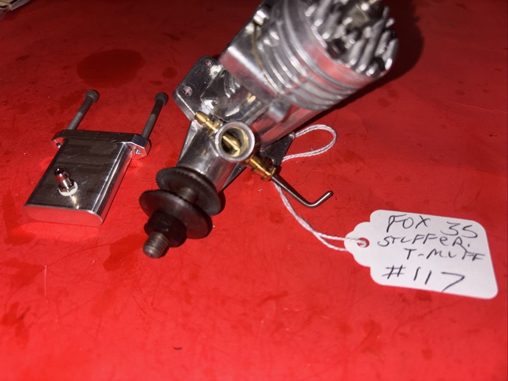 FOX 35 C/L ENGINE Stuffer Backplate COMPLETE WITH TONGUE MUFFLER # 117