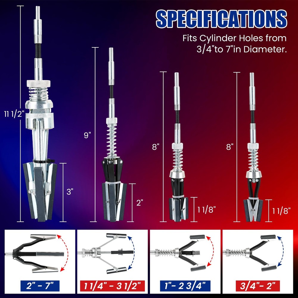 Adjustable Engine Cylinder Hone Tool Set, Fits 3/4"–7" Cylinders, Includes 1-...