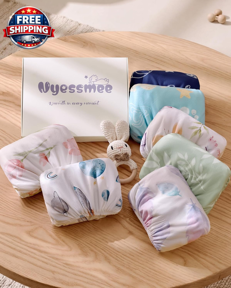 Blue Rocket Pack and Play Sheets for Mini Crib, 2-Pack Fitted Soft Sheets