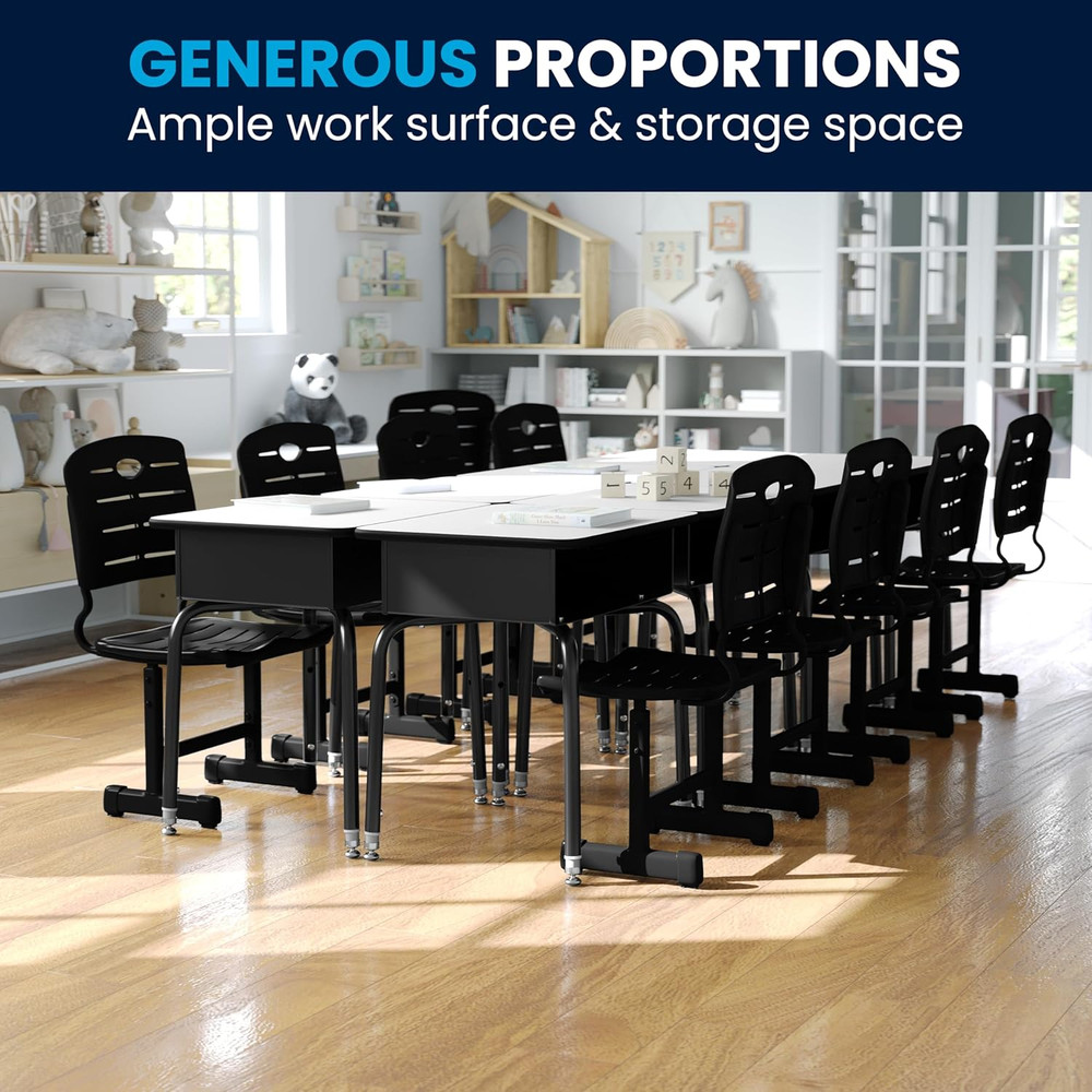 Billie Open Front Student Desk for Classrooms or Remote Learning, Height Adjusta