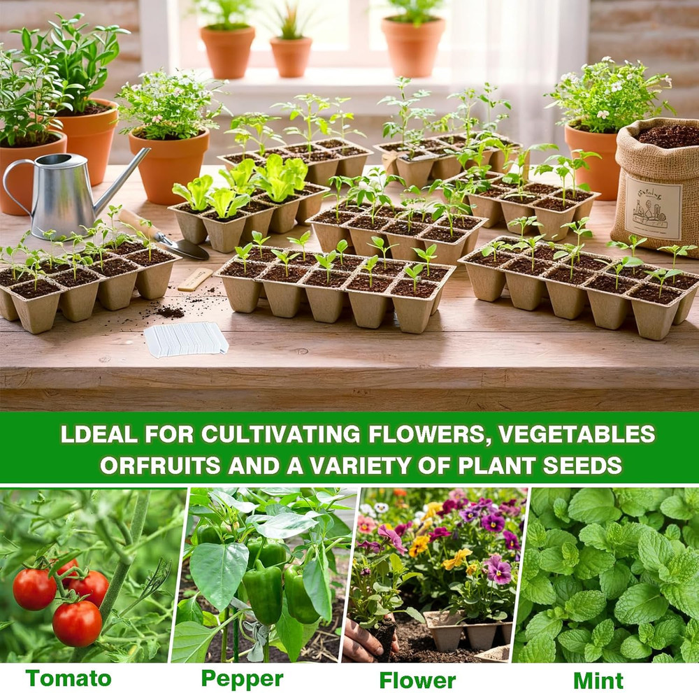 120 Cell Seed Starter Trays Peat Pots Kit with Labels