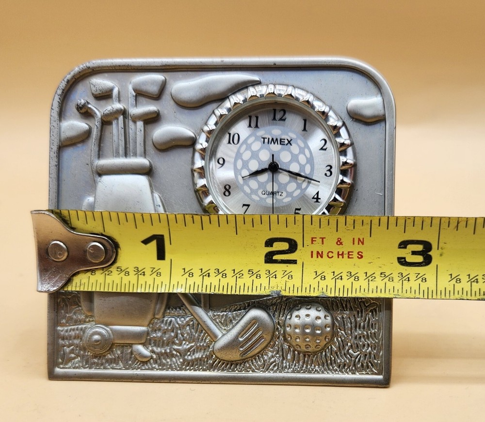 Timex Golfing Theme Silvertone Clock Quartz JAPAN MOVEMENT, EUC