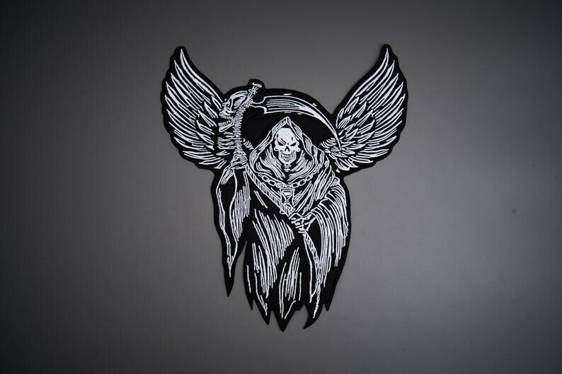 WINGS REAPER Large Back Patch for custom biker vest