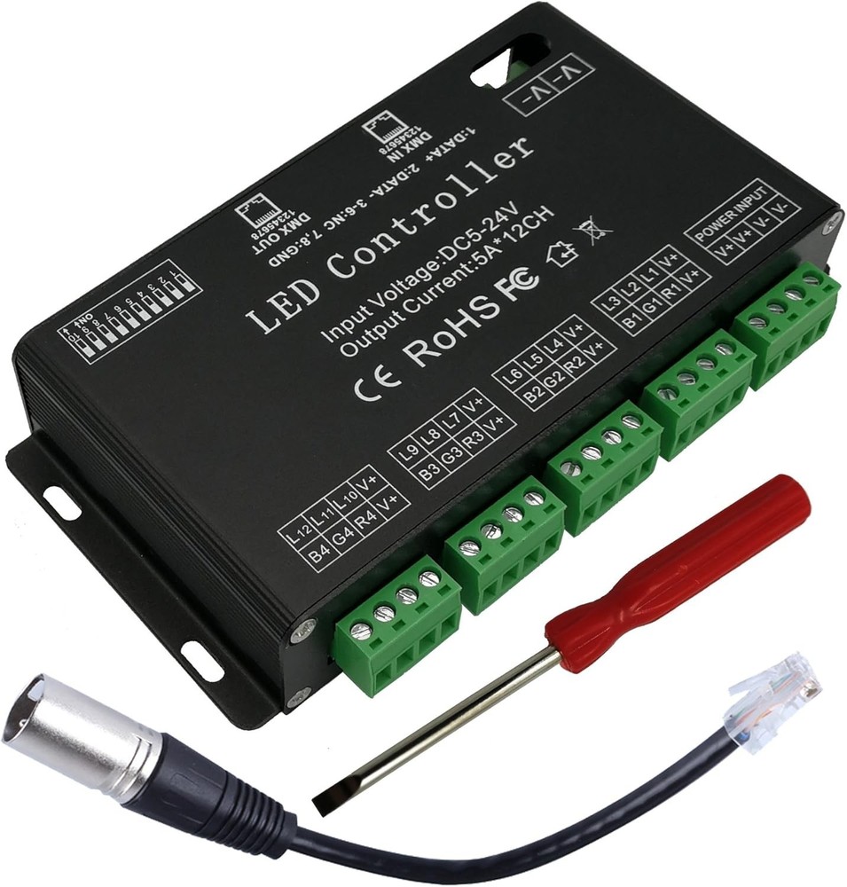 60A PWM Dimmer Driver - RGB 12 Channel DMX Decoder for Versatile Lighting
