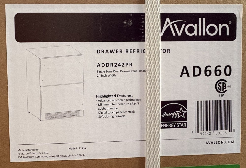 Avallon ADDR242PR 24" Double Refrigerator Drawer - Panel Ready