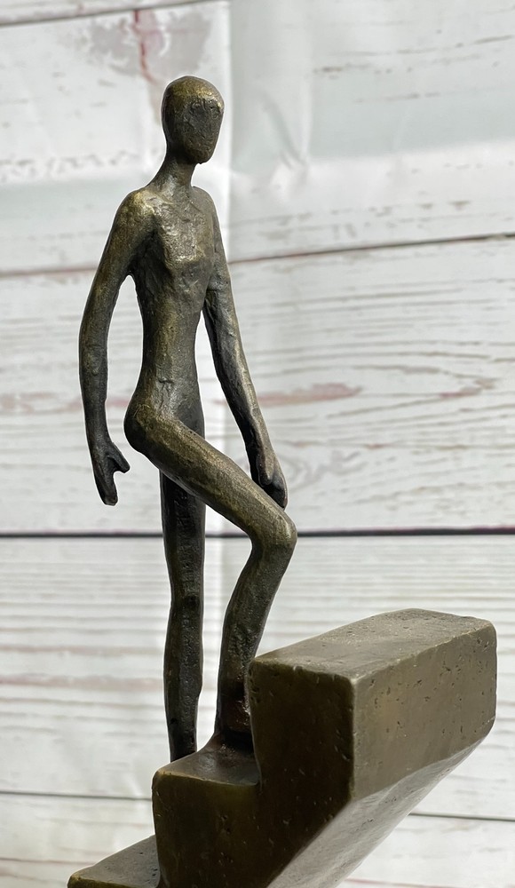 Signed Nick Mid-Century Stair Climbing Bronze Statue: Handcrafted Home Artwork