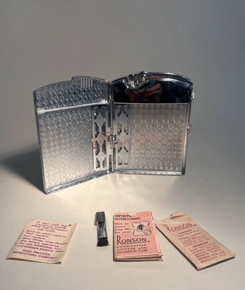 Vintage Ronson Cigarette Case Lighter Never Used Original Box, Bag,Instructions