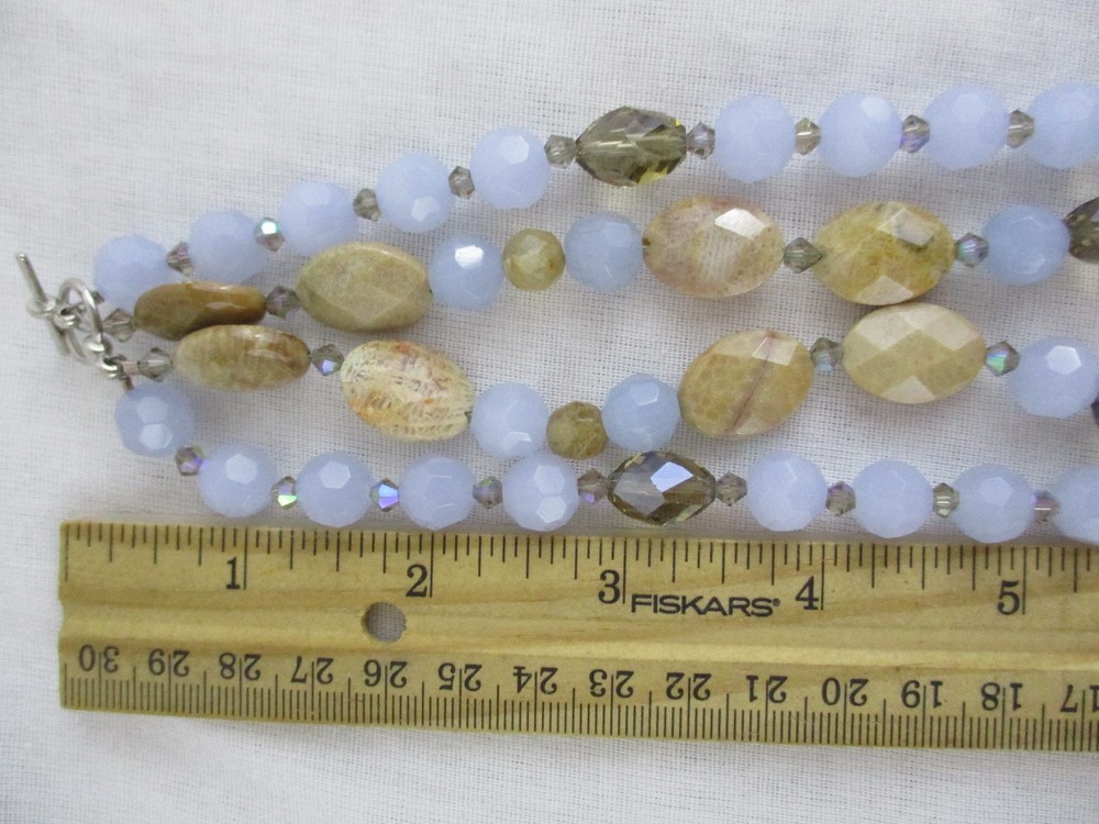 Handmade Necklace Glass Stone Beads Crystals Toggle Clasp boho