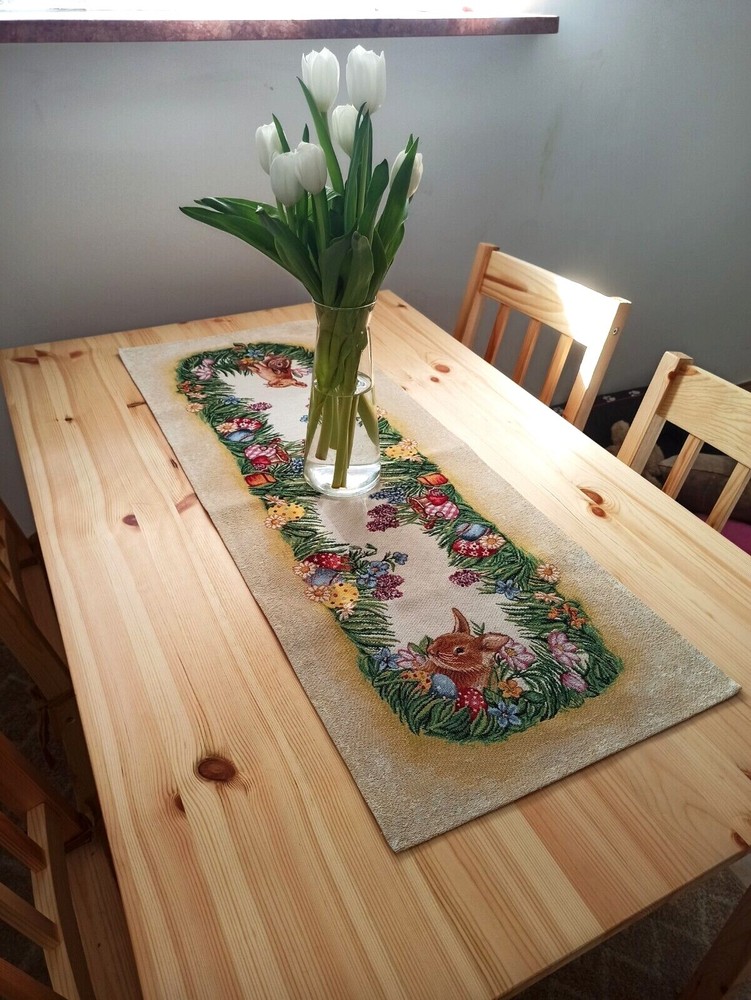 Easter Decorative Table Runner Tapestry Fabric Multicolor Naperon Bunny Yellow