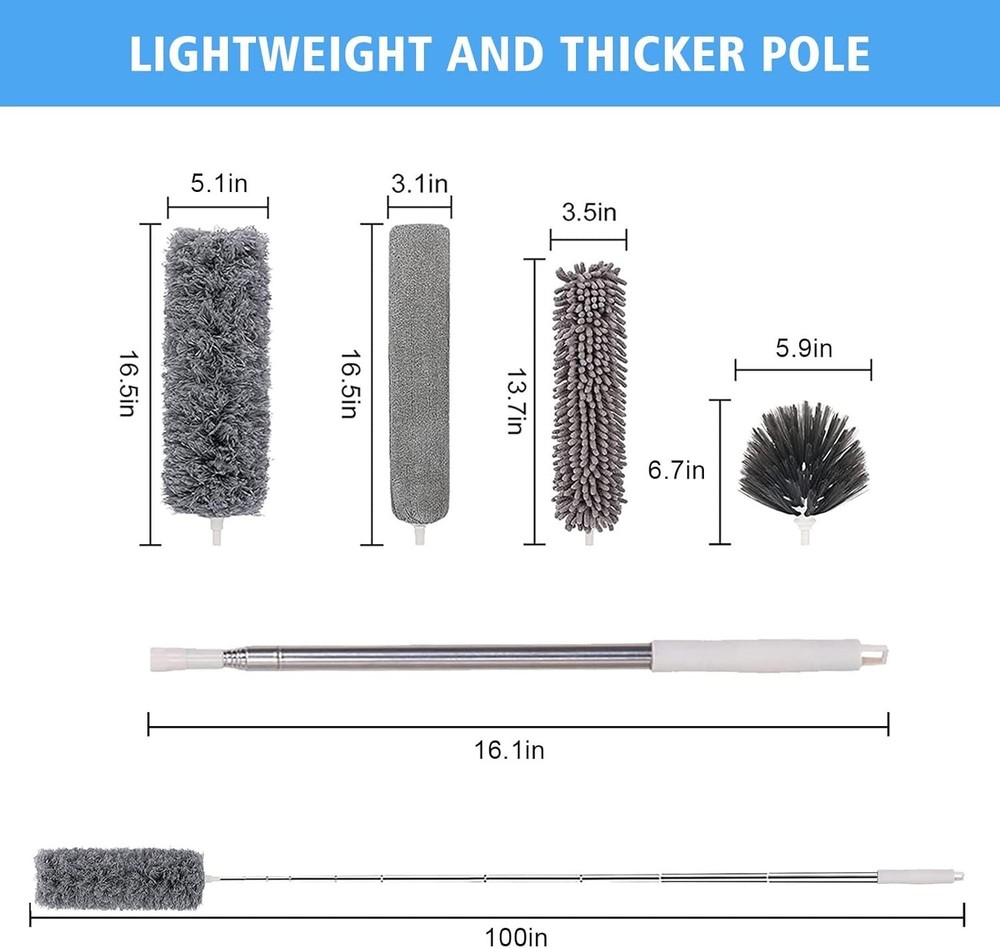 Complete Microfiber Duster Kit with Extendable Pole - Ideal for Home Cleaning