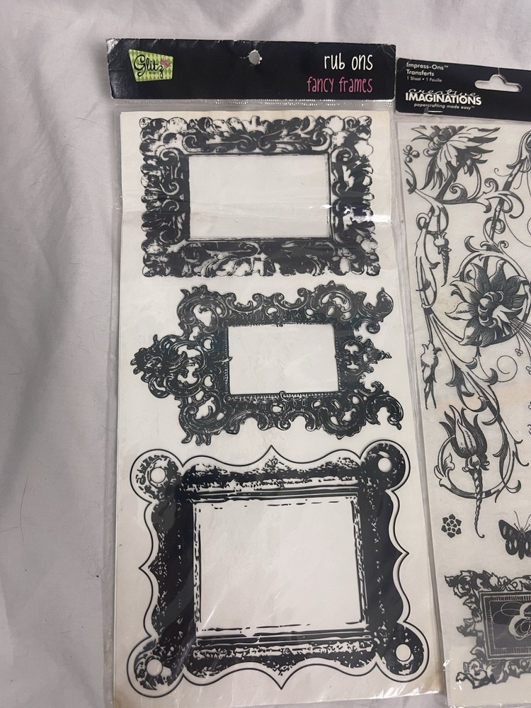 Glitz Rub Ons Impress Ons frames butterflies trim designs