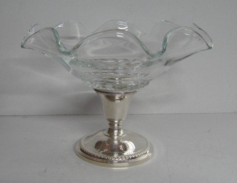 Vintage Rogers Weighted Sterling & Glass Candy Dish