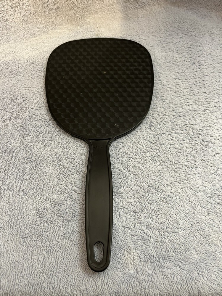 Black Hand Mirror Plastic 10.5” Rectangular Textured Back Vintage