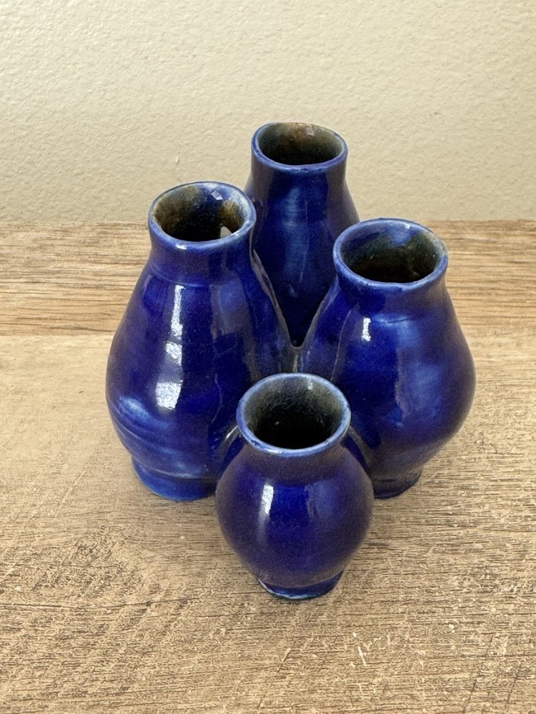 Studio Pottery Cluster Vases Cobalt Blue