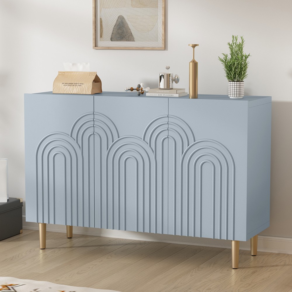 47" Wood Accent Storage Cabinet with Storage and 3 Doors with Relief Patterned