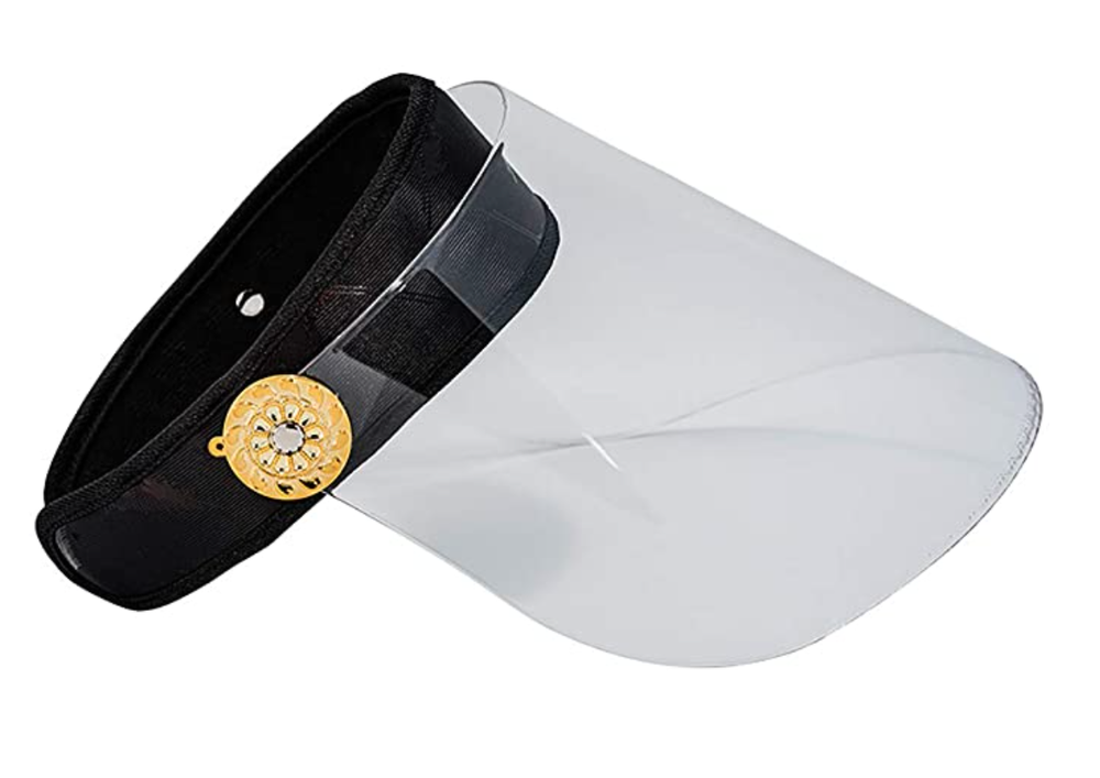 Bluestone Sunshield Hard Lens Clear Face Shield Gold Hardware Chin Strap