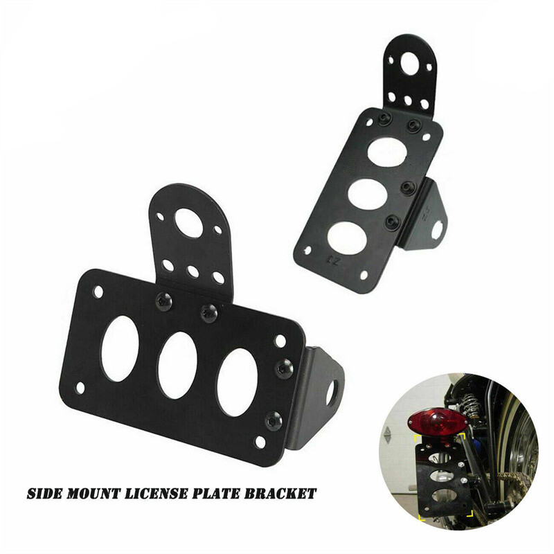 7/8" Black Side Mount License Plate Bracket For Chopper Bobber