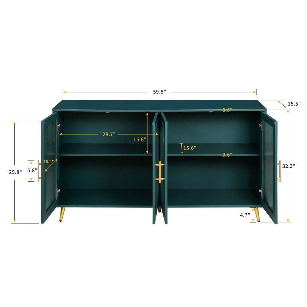 Accent Sideboard Buffet Cabinet with 4 Glass Doors and Adjustable Shelves