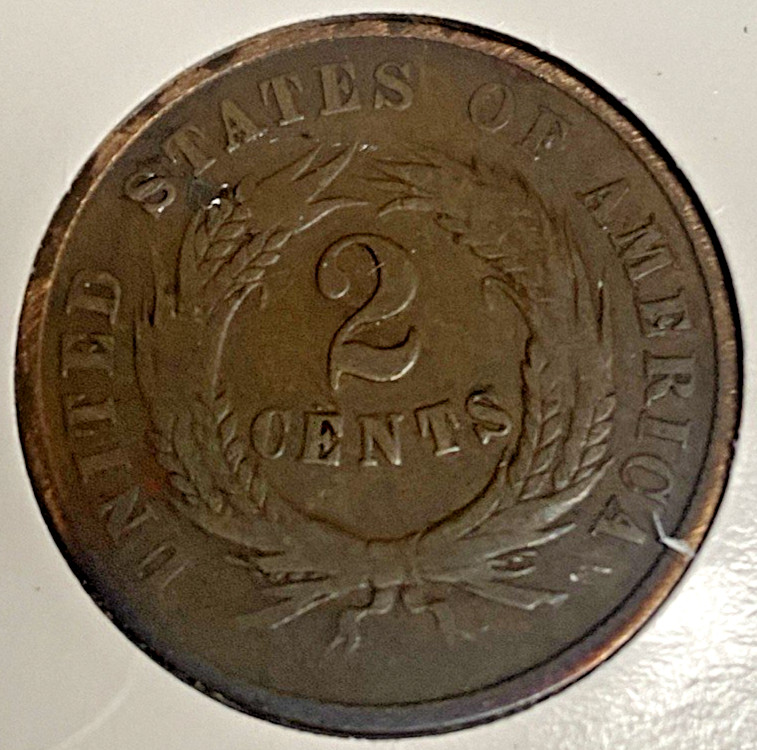 Antique 1864 The 2-Cent Piece In Display Case