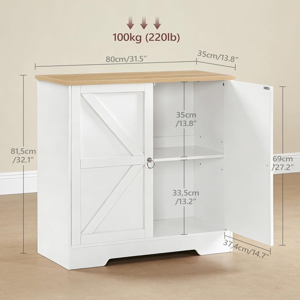 Farmhouse Buffet Cabinet with Adjustable Shelves - 32” Kitchen Storage Sideboard