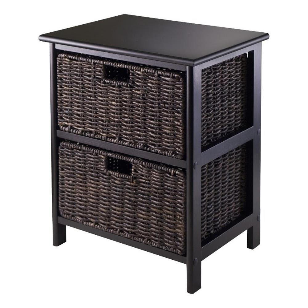 Bowery Hill Transitional Solid Wood Storage Rack w/ 2 Foldable Baskets - Black