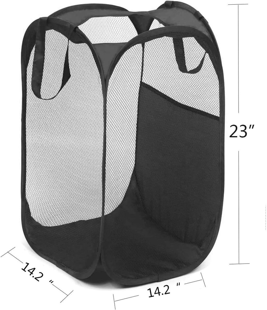 2 pop-up foldable mesh laundry baskets (each with 2 reinforced handles), black +