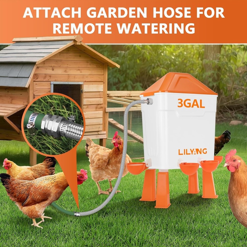 Automatic Chicken Waterer,Float-Controlled Large Watering System with Stainless