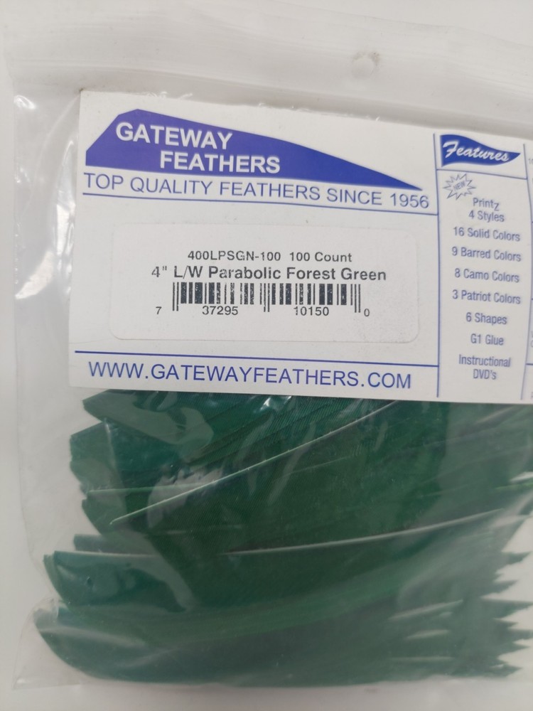 100 Pack Gateway Feathers 4" Left Wing: Parabolic Forest Green 400LPSGN-100