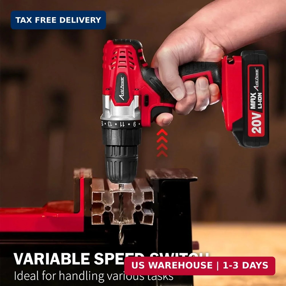 AVID POWER 20V Cordless Drill Set for Home DIY & Beginner Projects - Lightweight