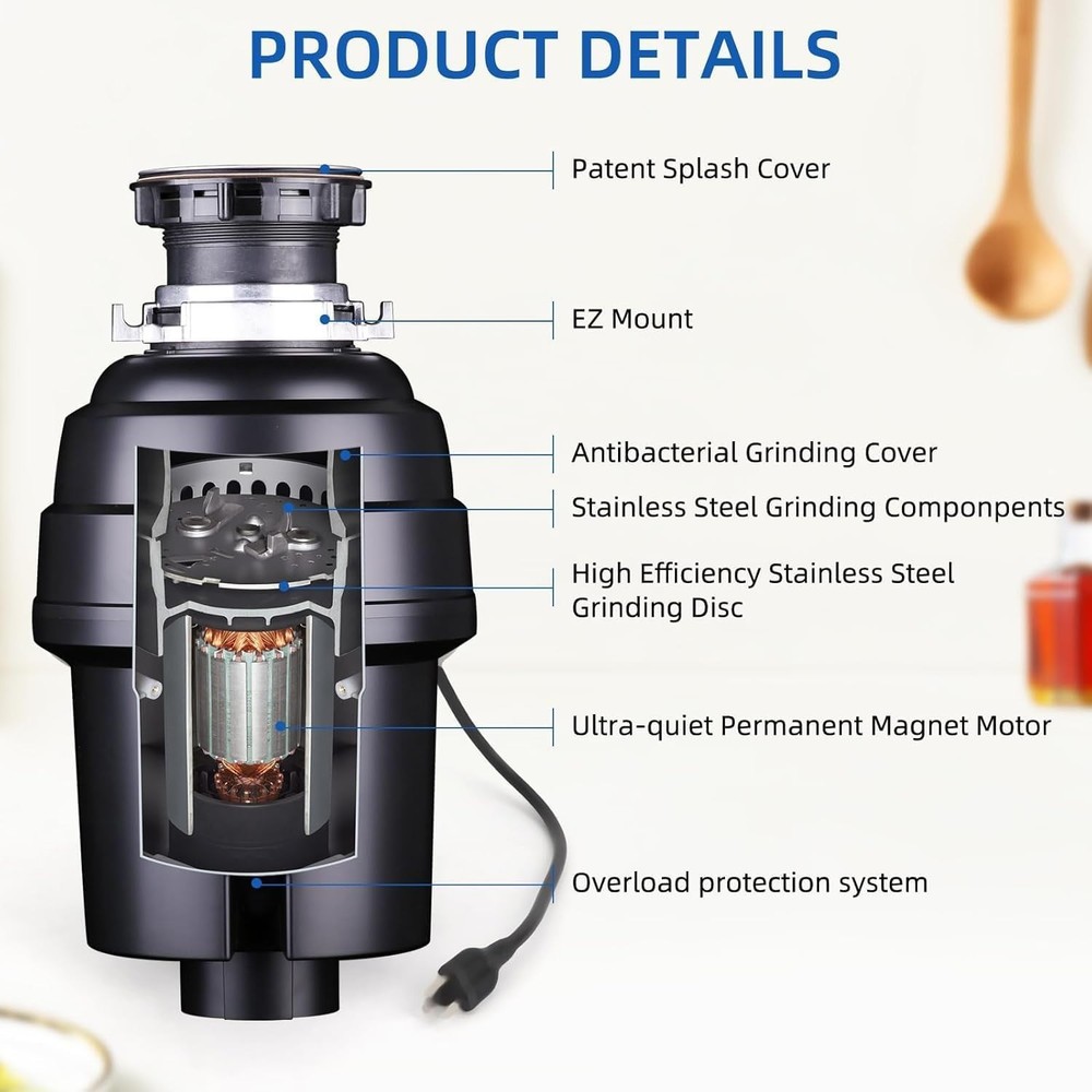 Stainless Steel Garbage Disposer, Dishwasher-Friendly and Continuous Feeding ...