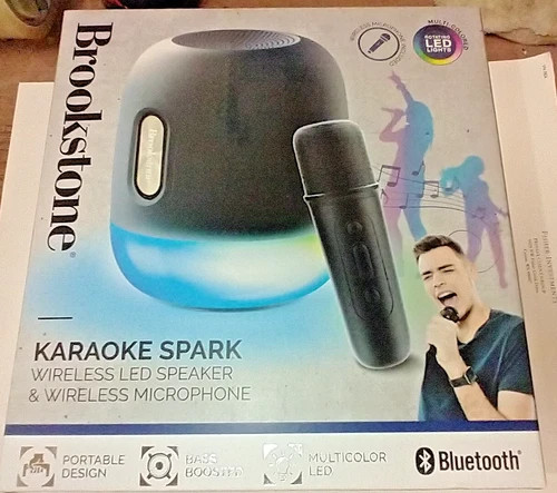 FUN NEW Brookstone Spark Wireless LED Karaoke Speaker & Microphone, Bluetooth