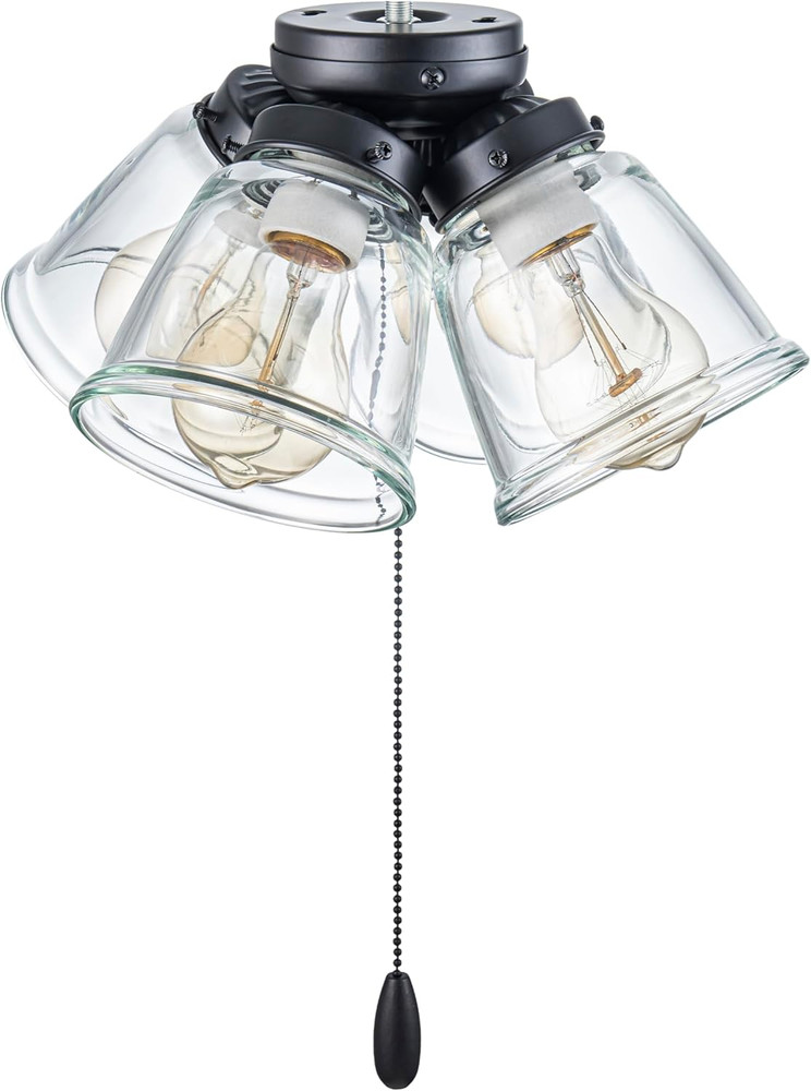 22017-1, Four-Light Ceiling Fan Light Kit with Pull Chain, Matte Black Finish wi