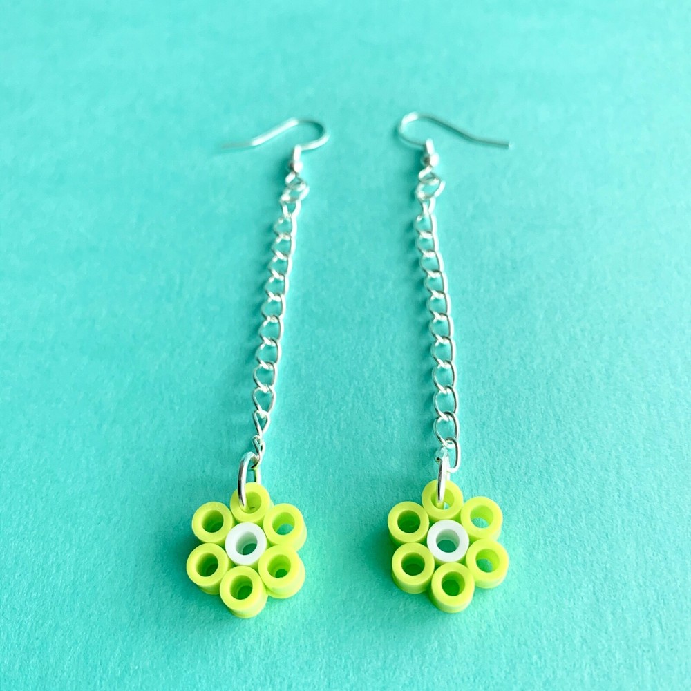 Single Daisy Perler Bead Earrings - Light Green