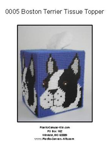 Boston Terrier Dog Tissue Topper=Plastic Canvas Pattern or Kit