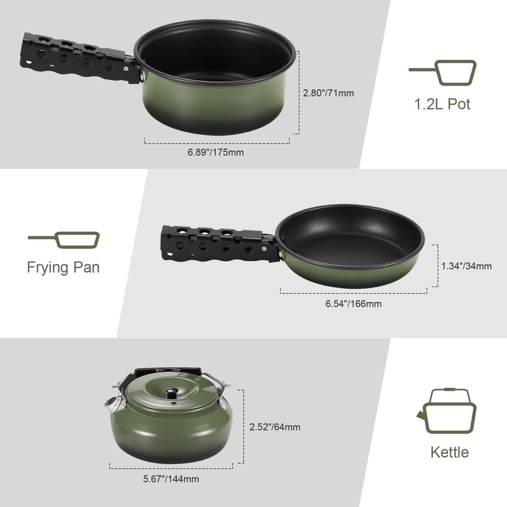 5pcs Non-Stick Camping Cookware Set with Pot, Pan, Kettle & Removable Handle