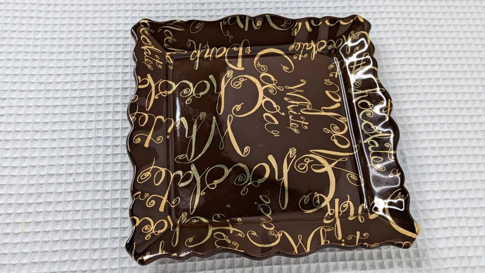 Ambiance Collection Chocolate Script Plate Dessert Sandwich Brown Gold Writing