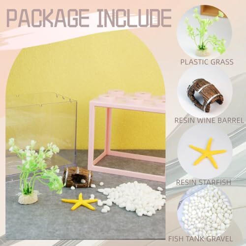 Small Betta Fish Tank, Stackable Mini Fish Tank Tiny Aquarium Tank Kit Pink