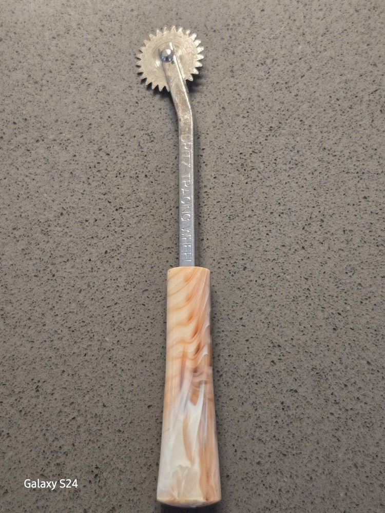 Vintage Dritz Tracing Wheel Pattern Marker - Marbled Bakelight Handle