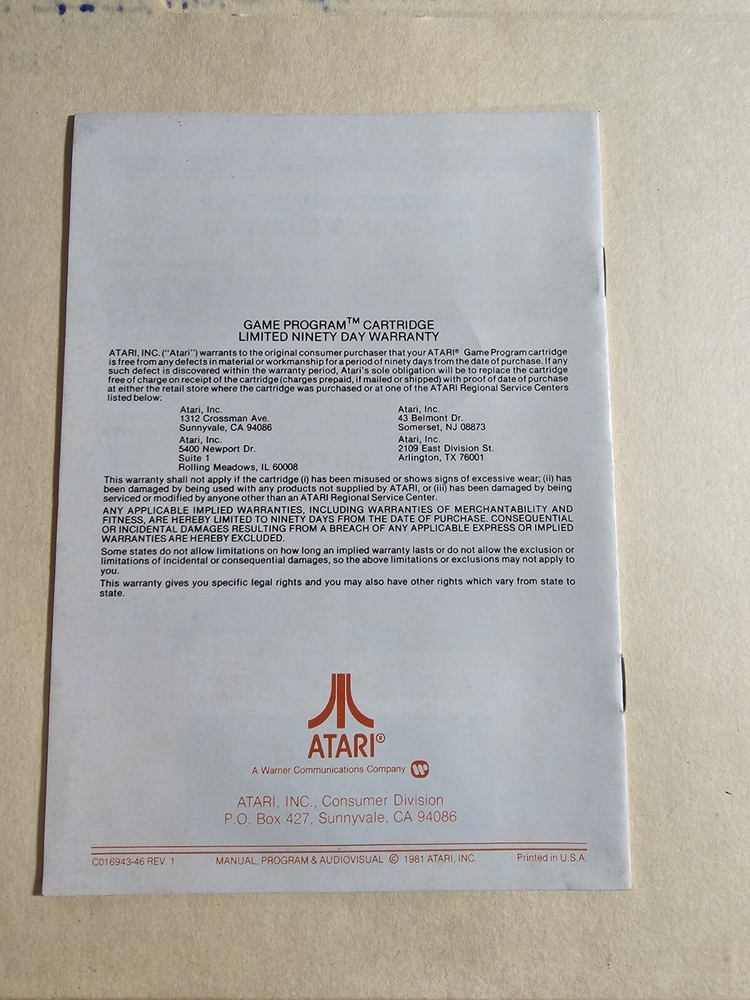 Pac-Man Game Instruction Manual Original