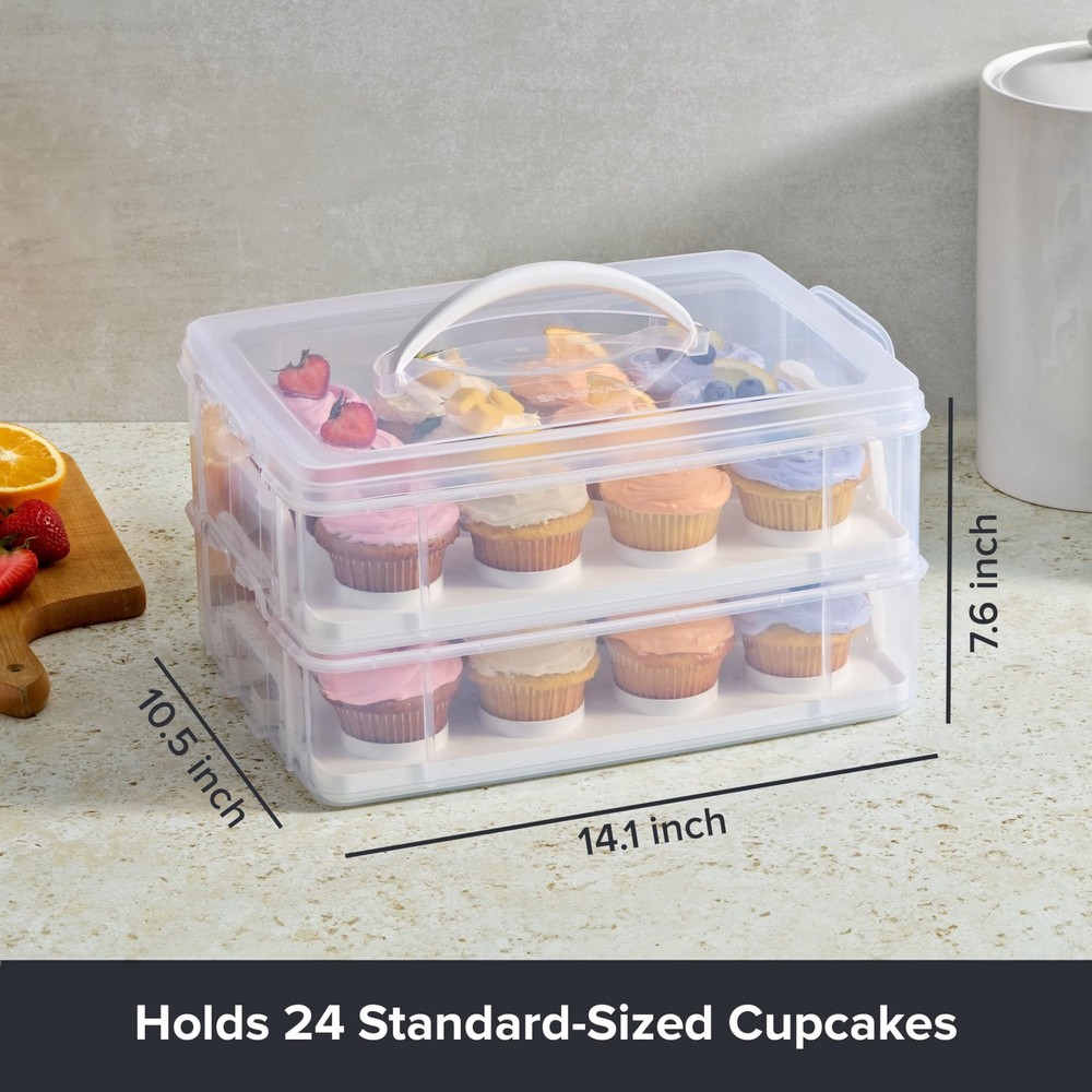 (2-Layer, 24 Cupcakes Plastic Detachable Cupcake Carrier Storage Container Wi...