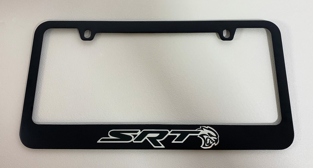 Black License Plate Frame w/ SRT Hellcat Mirror Script & Emblem (Licensed)