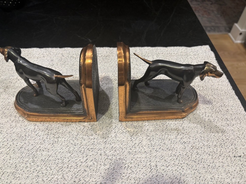 Copper plated Pointer Dog Bookends C. 1940
