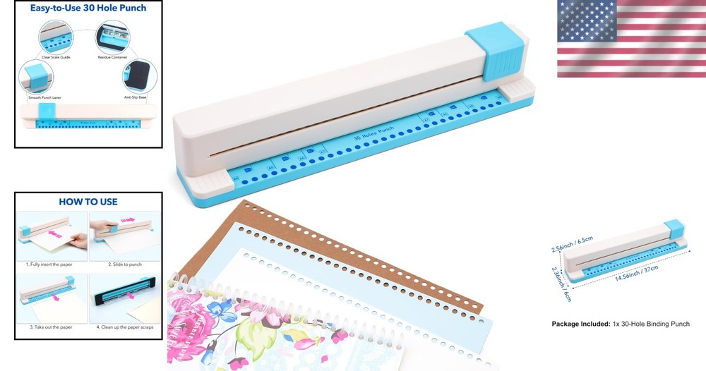 30 Holes Binding Punch - Adjustable Multi-Hole Puncher for Notebooks & Planners