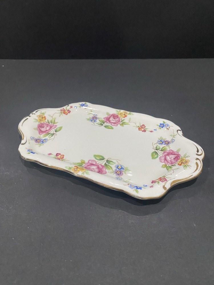 Hammersley Small Rectangular Trinket Tray Butter Dish Rose And Blue Daisys Eng.