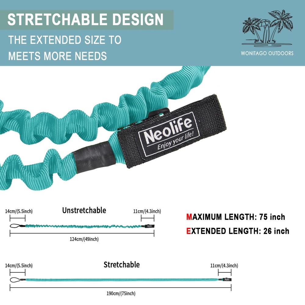 WONITAGO Stretchable Kayak Paddle Leash, Coiled Rod 49-75"(1 Pack), Teal