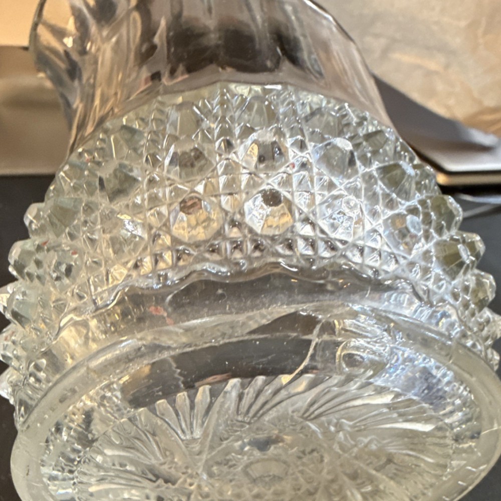 Clear Pressed Glass Pitcher Ornate Pattern Glossy Decorative Serveware