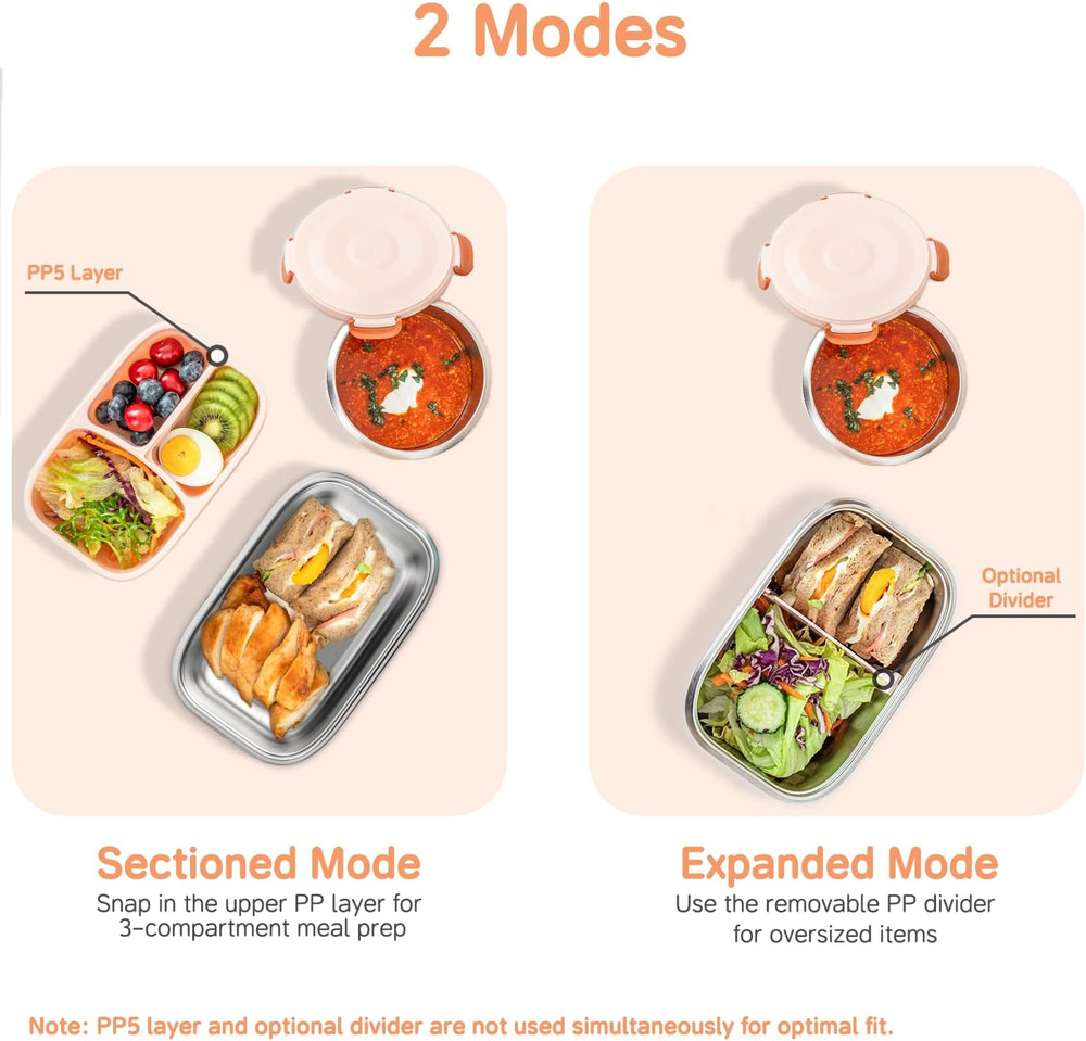 Bento Box, 18/8 Stainless Steel Lunch Box, Stackable PP5 Containers Bento Box...