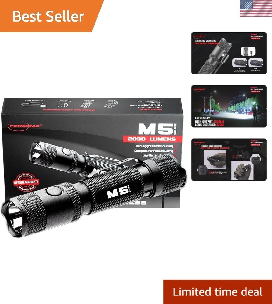 2030 Lumens Rechargeable Tactical Flashlight - Waterproof, Magnetic Charging
