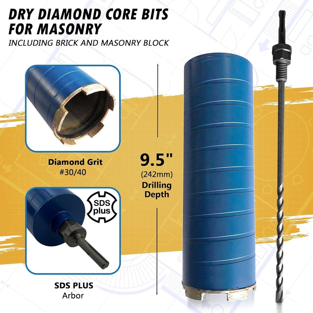 Versatile 2" Diamond Core Bit with SDS Plus for Brick & Block Drilling Needs